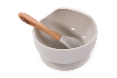 BoJungle Ciotola e cucchiaio in silicone grigio