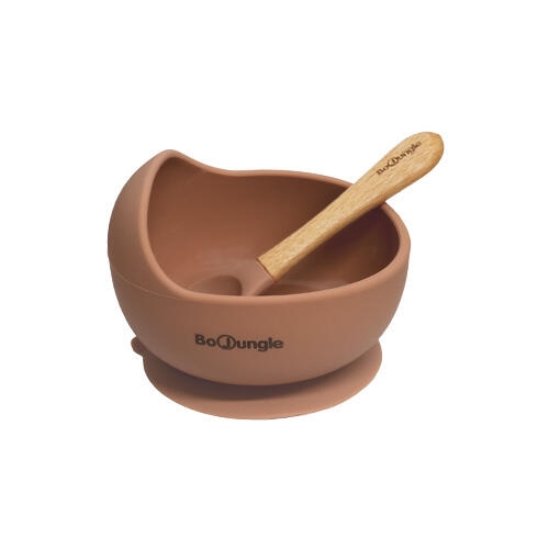 BoJungle Vassoio e cucchiaio in silicone Terracotta