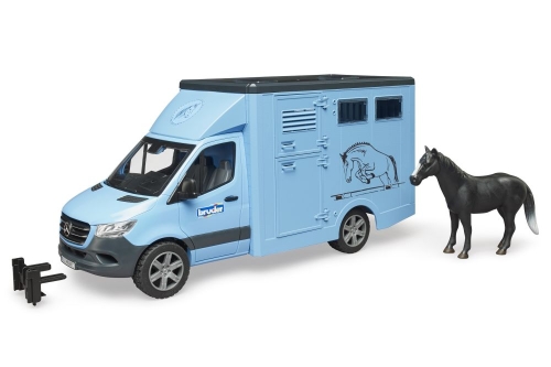 Bruder MB Sprinter trasporto animali blu con cavallo