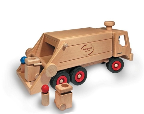 Camion della spazzatura in legno Fagus con pattumiere