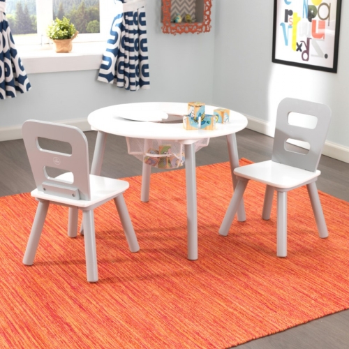 Kidkraft Round Table con sedie grigio e bianco