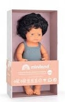 Miniland Baby doll capelli ricci neri 38 cm