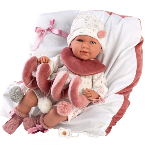 Llorens Bambola piangente Mimi Rosa con cuscino, giocattolo e suono 42 cm