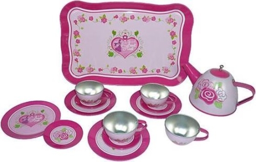 Playwood Set da tè in latta rosa fiori/cuori